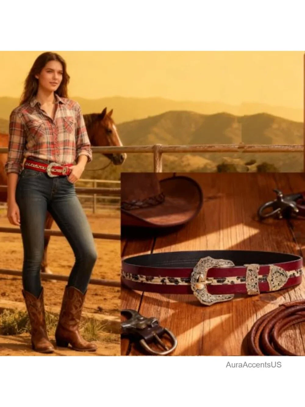 Vintage Carved Western Belt for Women Faux Leather Cowgirl Waist 1.5 Inch
